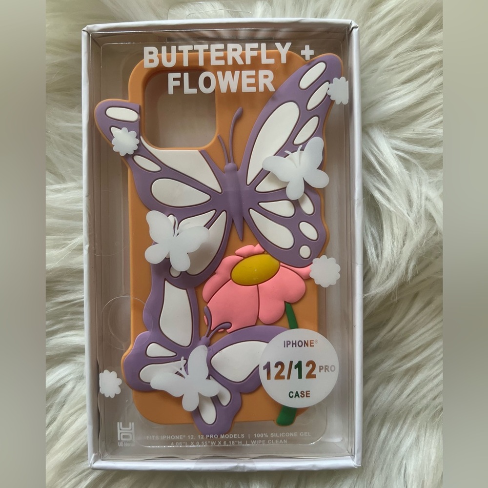 URBAN OUTFITTERS ORANGE IPHONE 12/12 PRO BUTTERFLY FLOWER PHONE CASE. NWT